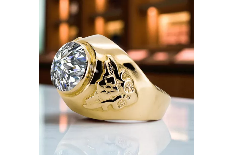 Кольцо Винтаж Циркон 14-кв Желтое золото vrc078y